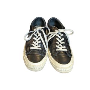 Converse Black 7.5 Rubber Soles Tied Sneakers Leather All Star